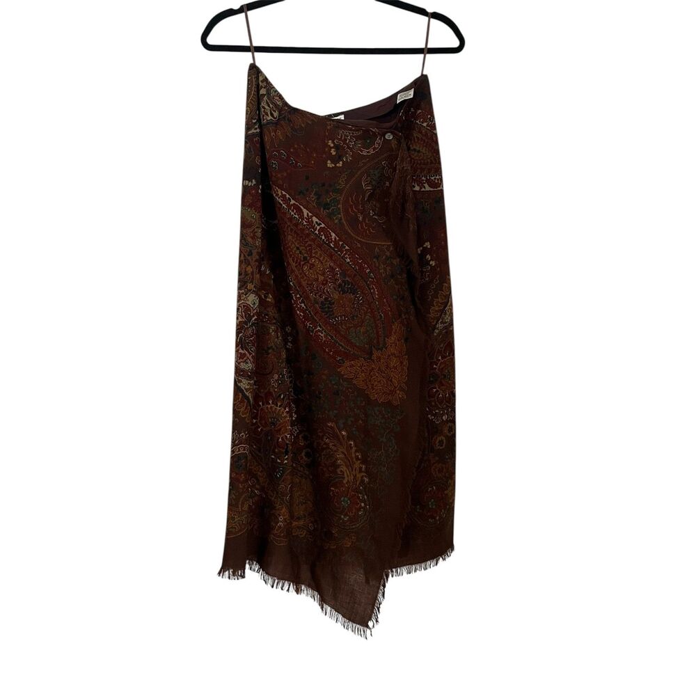 Vintage Liz Claiborne Sz 12 Paisley Wool Wrap Maxi Skirt with Fringe
